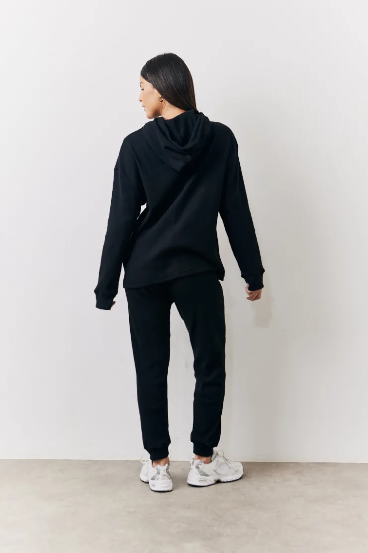 Hot In The Style Brushed Rib Co Ord Hoodie Black
