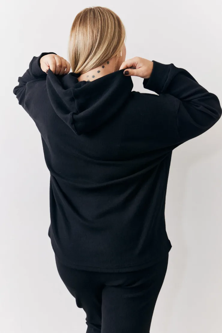 Hot In The Style Brushed Rib Co Ord Hoodie Black