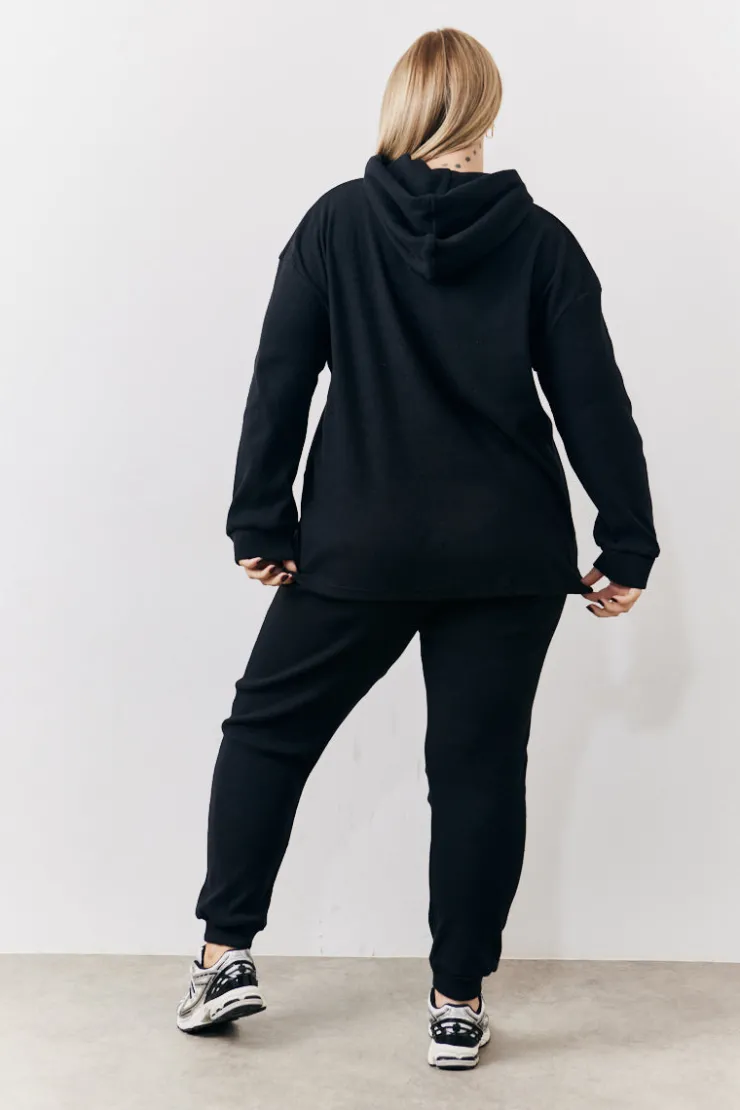 Hot In The Style Brushed Rib Co Ord Hoodie Black