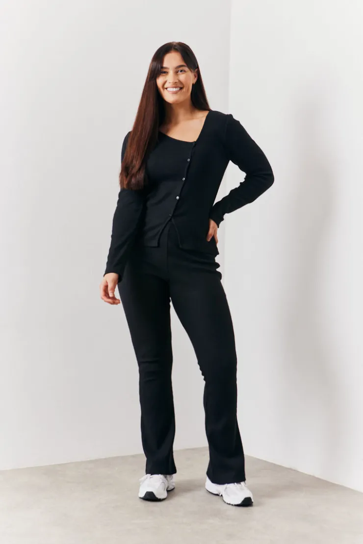 In the Style Brushed Rib Fit & Flare Co-Ord Trouser Black