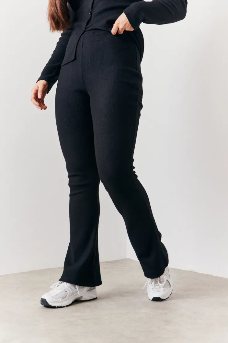 In the Style Brushed Rib Fit & Flare Co-Ord Trouser Black