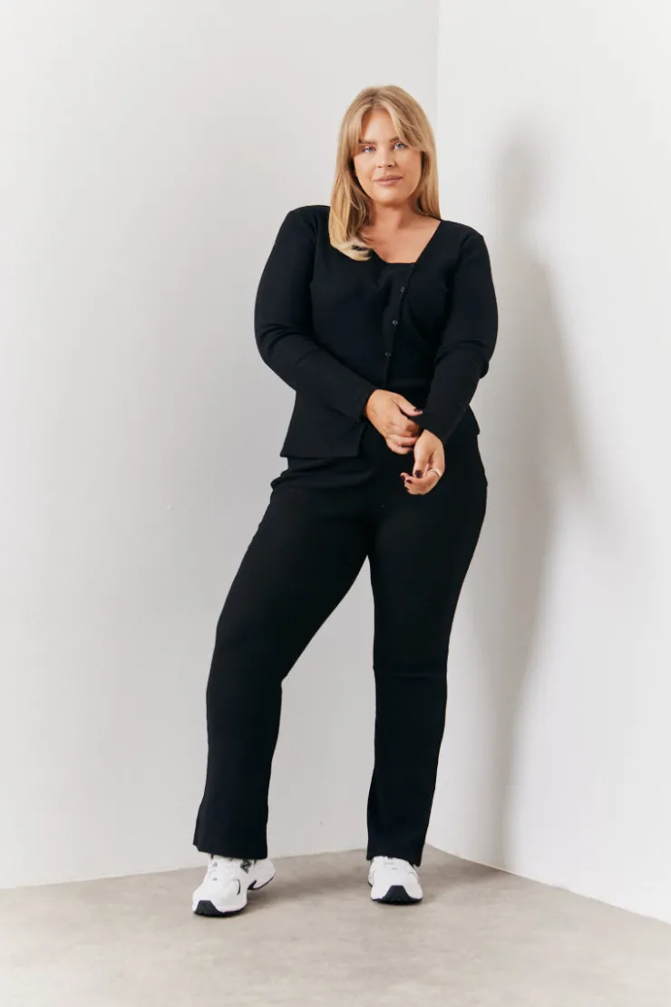 In the Style Brushed Rib Fit & Flare Co-Ord Trouser Black