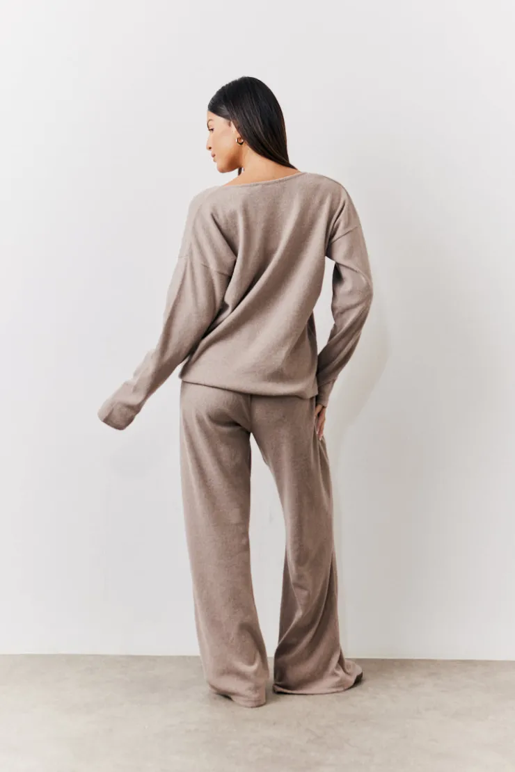 Discount In The Style Brushed Rib Flare Leg Co Ord Trouser Mocha