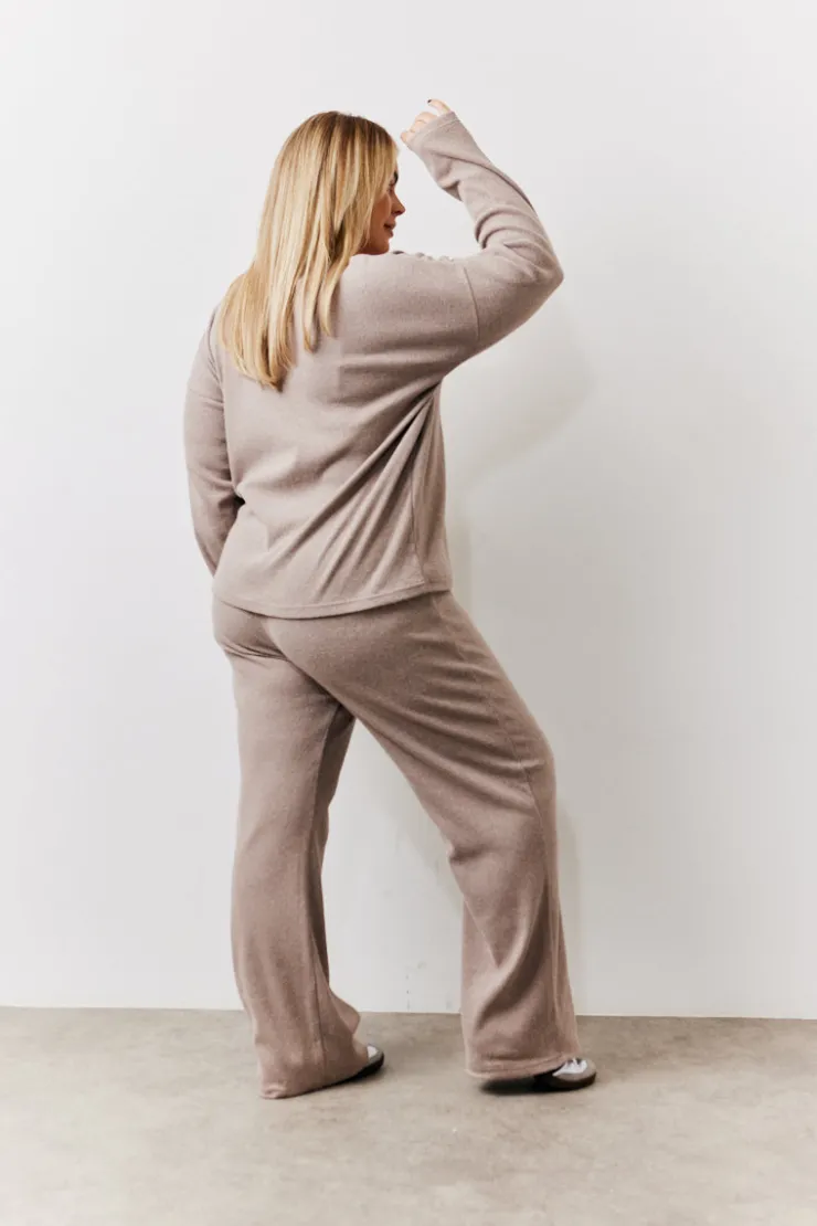 Discount In The Style Brushed Rib Flare Leg Co Ord Trouser Mocha