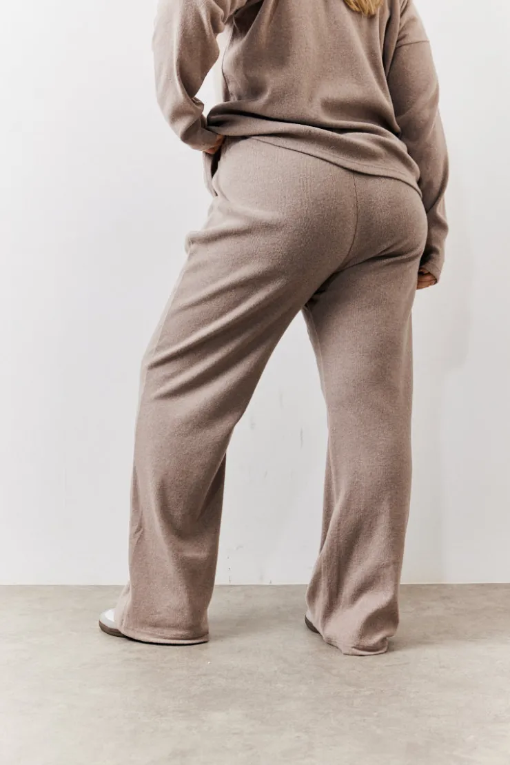 Discount In The Style Brushed Rib Flare Leg Co Ord Trouser Mocha