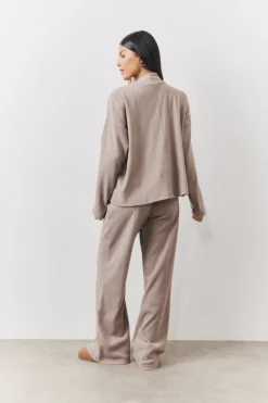 Hot In The Style Brushed Rib High Neck Co Ord Top Mocha