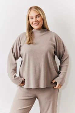 Hot In The Style Brushed Rib High Neck Co Ord Top Mocha