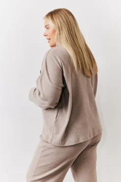 Hot In The Style Brushed Rib High Neck Co Ord Top Mocha