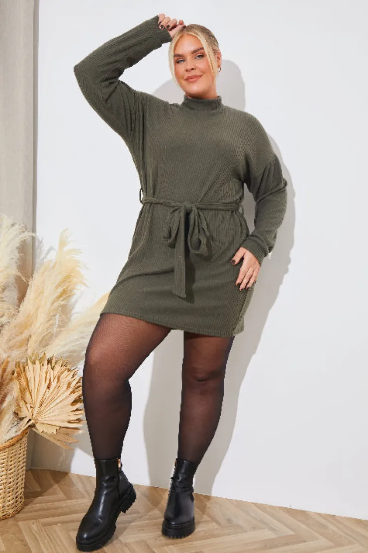 In The Style Brushed Rib Loose Belted Dress