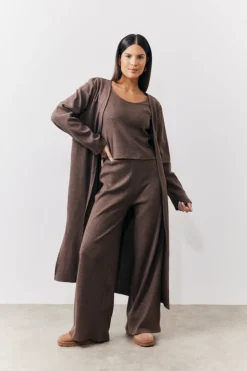 Hot In The Style Brushed Rib Maxi Co Ord Cardigan Chocolate