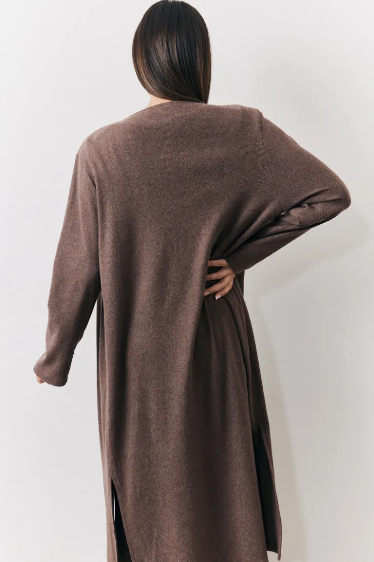 Hot In The Style Brushed Rib Maxi Co Ord Cardigan Chocolate