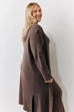 Hot In The Style Brushed Rib Maxi Co Ord Cardigan Chocolate