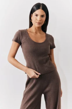 Best In The Style Brushed Rib Scoop Neck Co Ord Top Chocolate