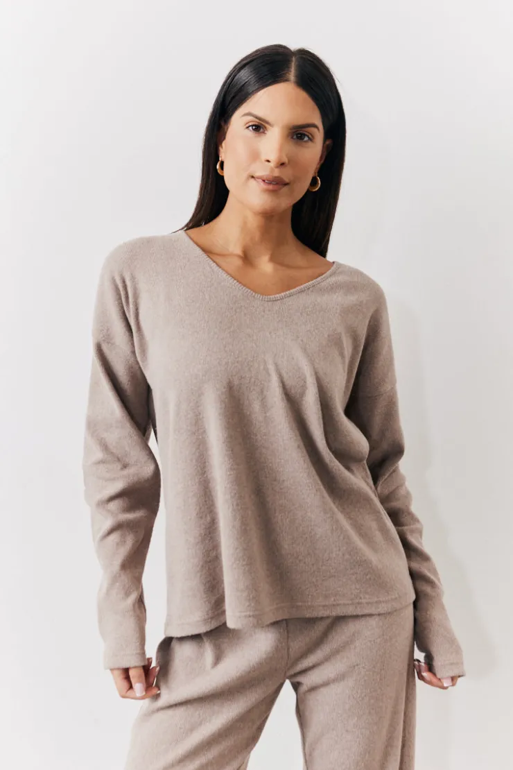 Online In The Style Brushed Rib v Neck Co Ord Top Mocha