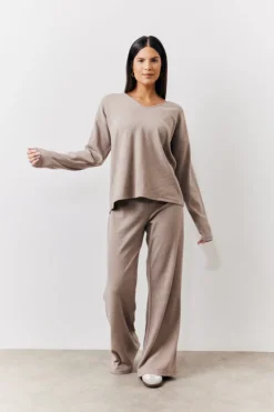 Online In The Style Brushed Rib v Neck Co Ord Top Mocha