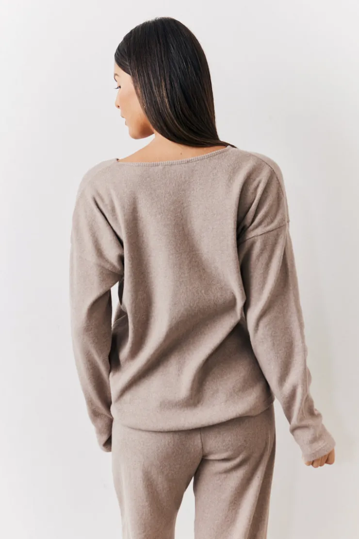 Online In The Style Brushed Rib v Neck Co Ord Top Mocha