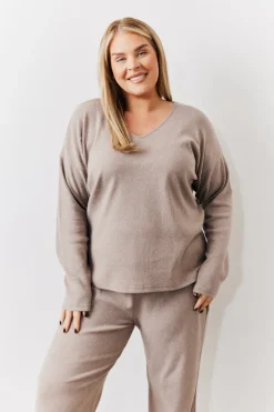 Online In The Style Brushed Rib v Neck Co Ord Top Mocha