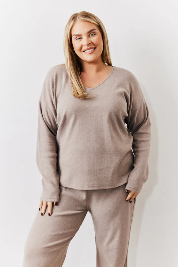 Online In The Style Brushed Rib v Neck Co Ord Top Mocha