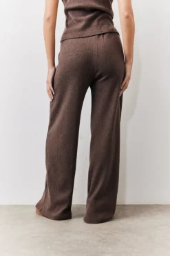Outlet In The Style Brushed Rib Wide Leg Co Ord Trousers Chocolate