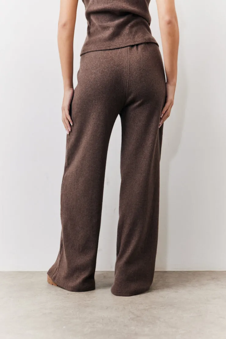 Outlet In The Style Brushed Rib Wide Leg Co Ord Trousers Chocolate