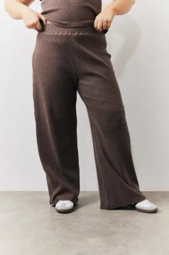 Outlet In The Style Brushed Rib Wide Leg Co Ord Trousers Chocolate