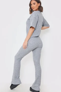 Online In the Style Brushed Rib Wide Leg Trousers Grey
