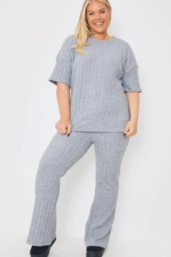 Online In the Style Brushed Rib Wide Leg Trousers Grey