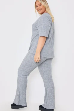 Online In the Style Brushed Rib Wide Leg Trousers Grey