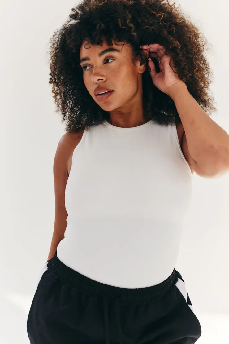 New Fits Built In Bra Sculpt & Control Racer Neck Bodysuit White