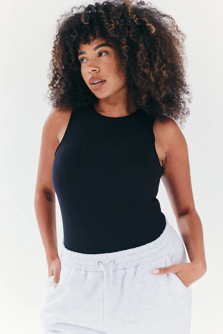 Hot Fits Built In Bra Sculpt & Control Racer Neck Bodysuit Black