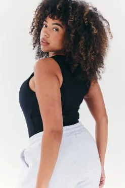 Hot Fits Built In Bra Sculpt & Control Racer Neck Bodysuit Black