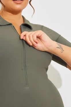 Online Fits Built-In Bra Half Zip Short Sleeve Sculpt and Control Unitard