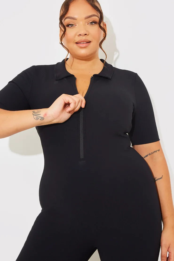 Online Fits Built-In Bra Half Zip Short Sleeve Sculpt and Control Unitard