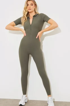 Online Fits Built-In Bra Half Zip Short Sleeve Sculpt and Control Unitard