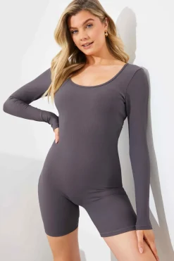 Outlet Fits Built-In Bra Long Sleeve Sculpt and Control Short Unitard