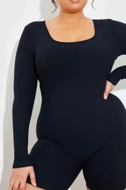 Outlet Fits Built-In Bra Long Sleeve Sculpt and Control Short Unitard