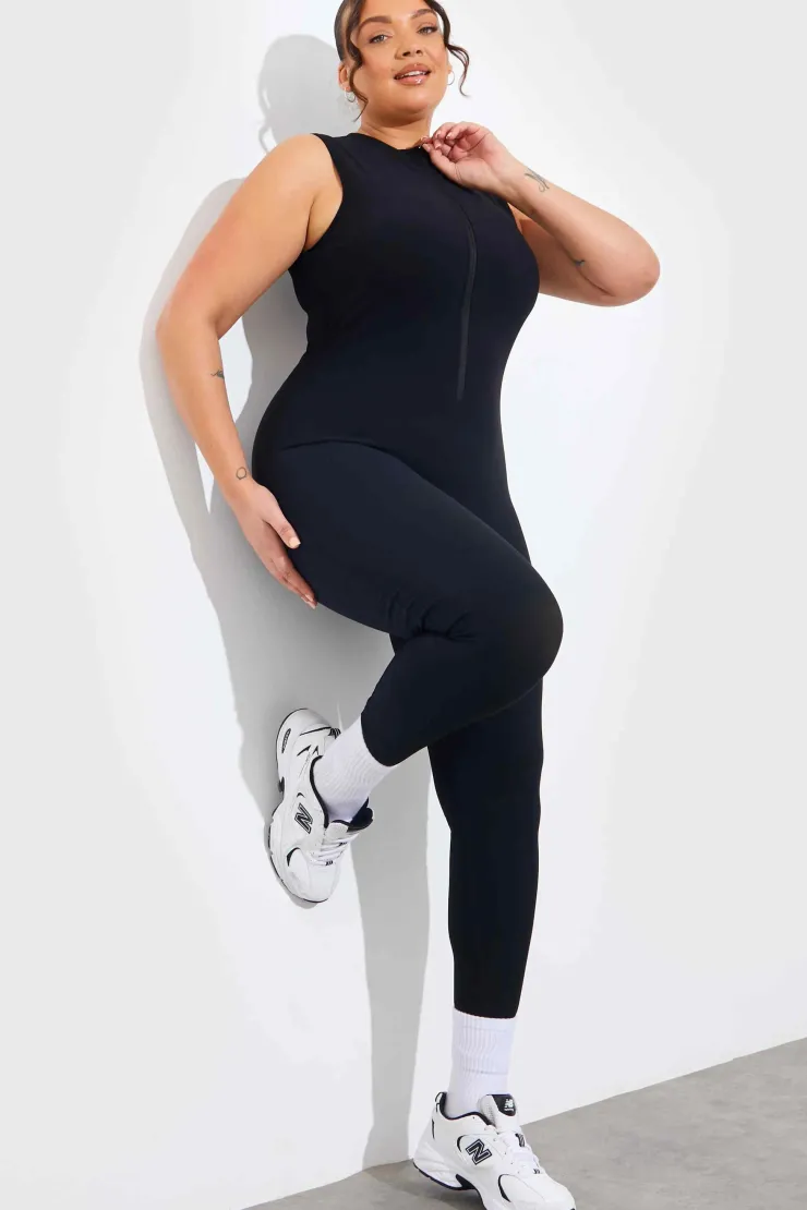 Discount In the Style Built-In Bra Zip Front Sculpt and Control Unitard