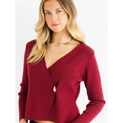 Hot Gini London Burgundy Button Wrap Compact Knit Cardigan