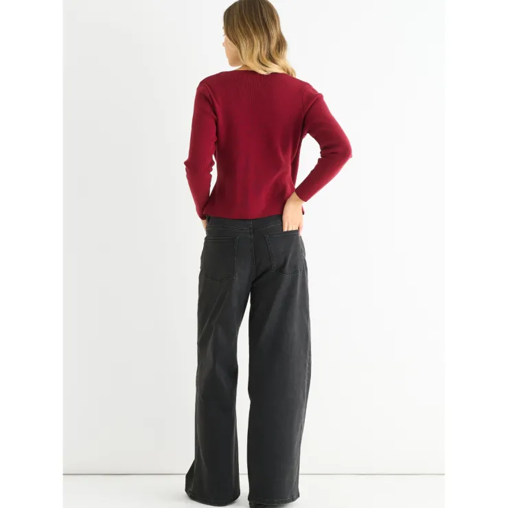 Hot Gini London Burgundy Button Wrap Compact Knit Cardigan