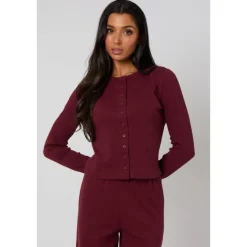 New Urban Bliss Burgundy Long Sleeved Button Front Top