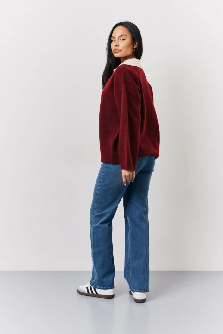 Best Fits 90's Collared Knitted Rugby Sweater Burgundy