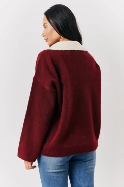 Best Fits 90's Collared Knitted Rugby Sweater Burgundy