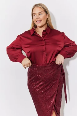 Best In the Style Satin Shirt Burgundy