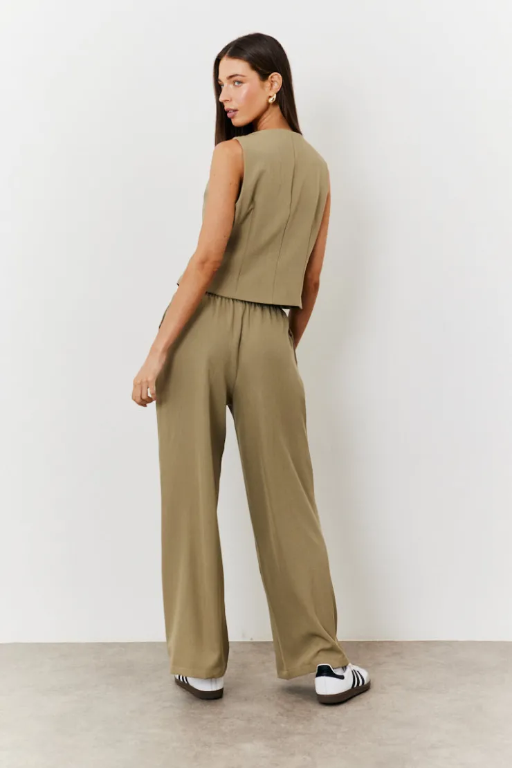 New In The Style Button Through Waistcoat Khaki