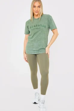 Best In the Style Calabasas' Acid Wash Slogan T-Shirt Khaki