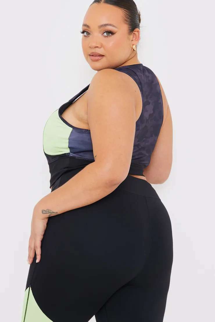 Online In the Style Camo Contrast Zip Crop Top Black