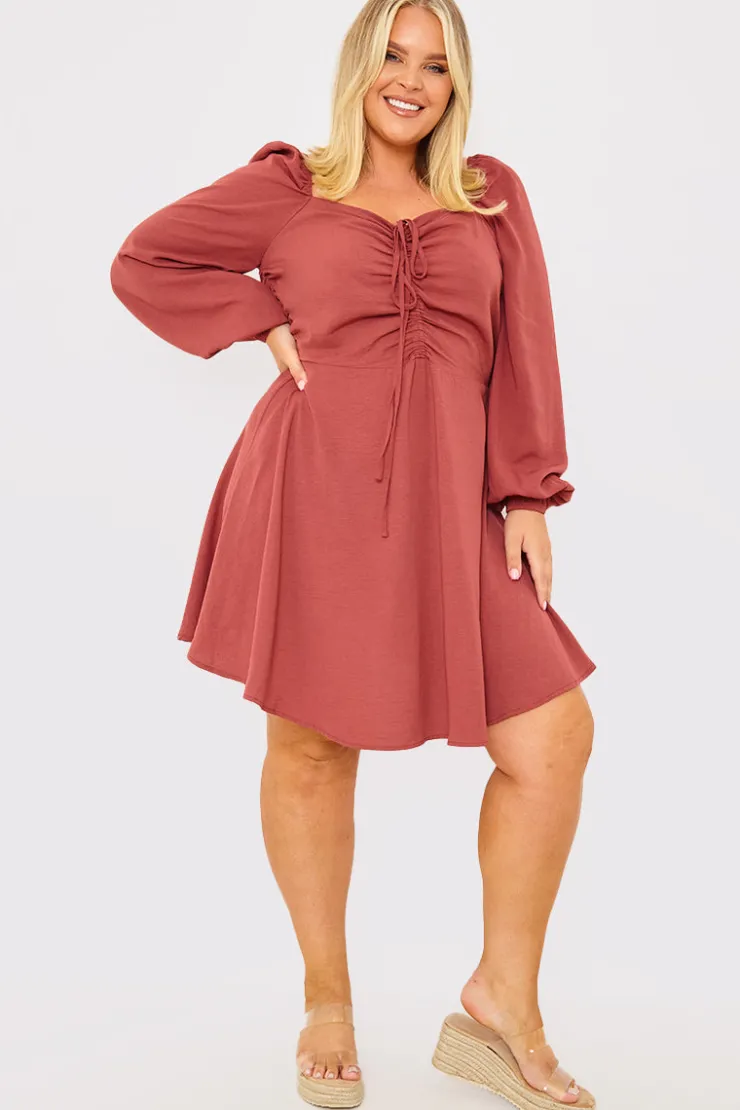 Best In The Style Channel Front Ruched Balloon Sleeve Shift Dress Pink