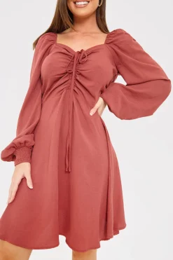 Best In The Style Channel Front Ruched Balloon Sleeve Shift Dress Pink