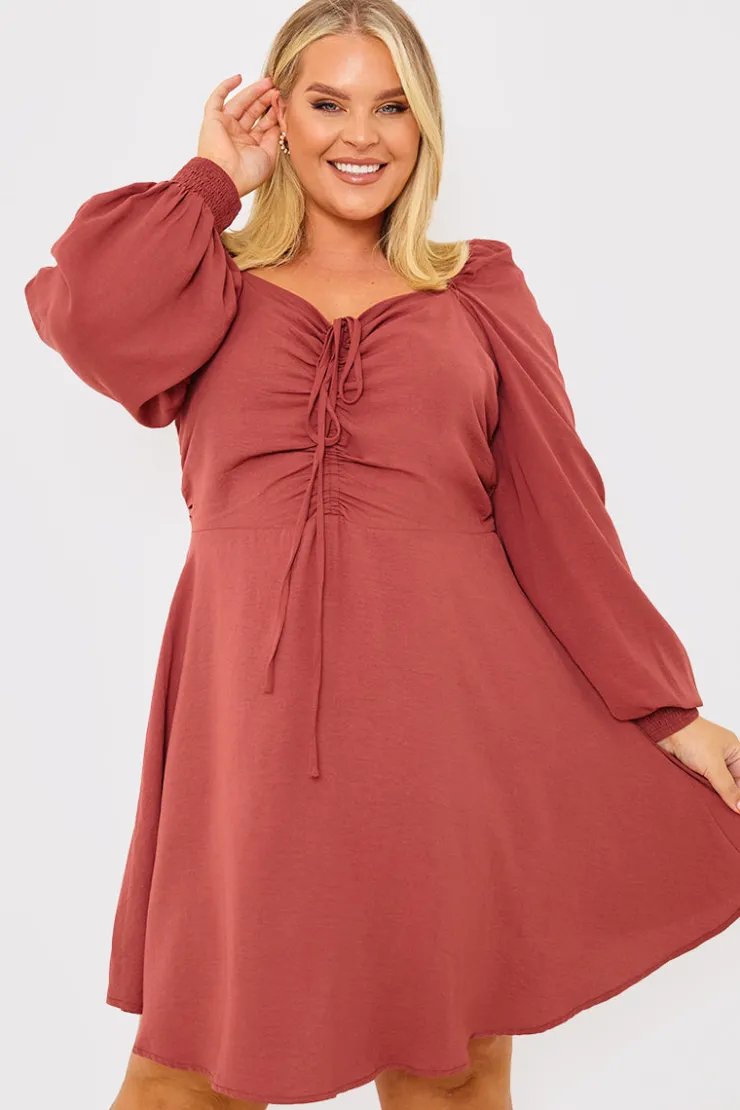 Best In The Style Channel Front Ruched Balloon Sleeve Shift Dress Pink