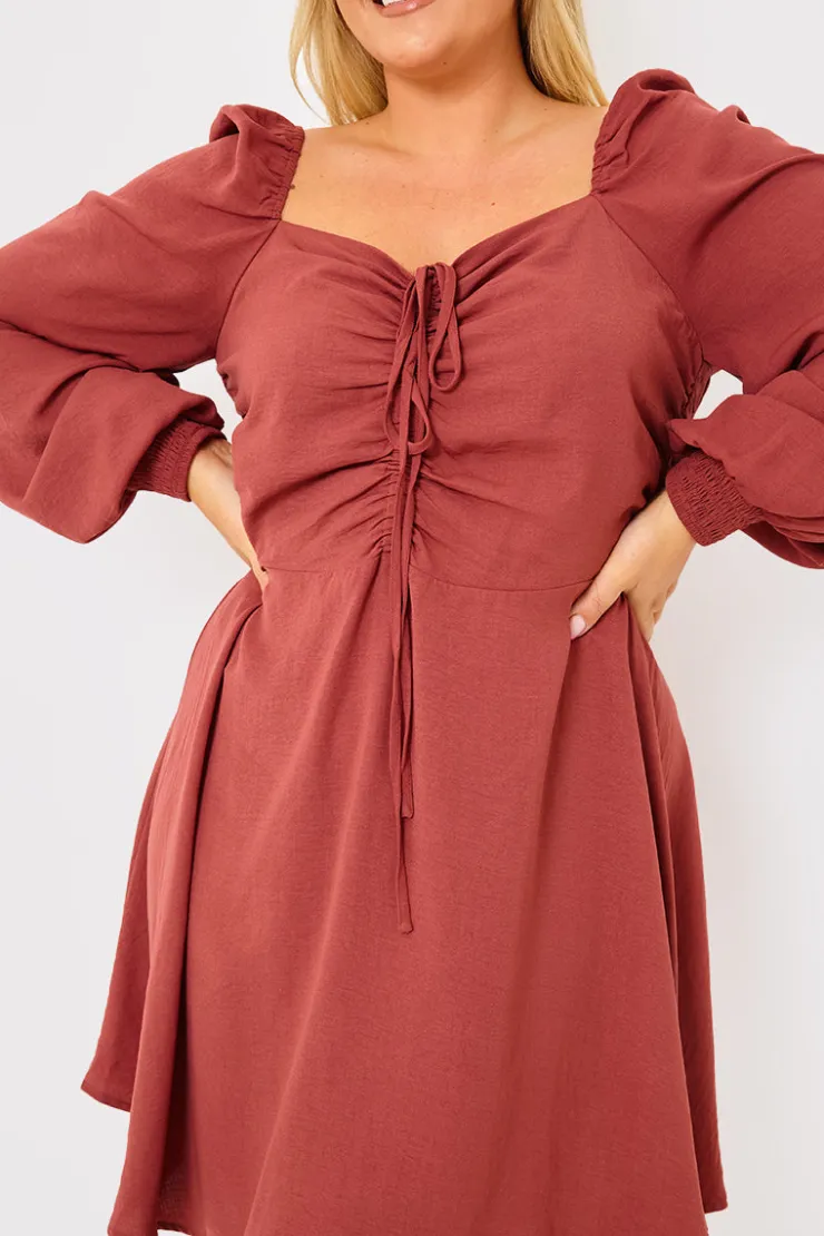 Best In The Style Channel Front Ruched Balloon Sleeve Shift Dress Pink